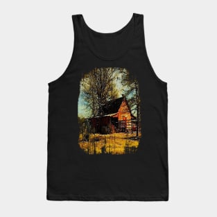 watercolor landscape Autumn western country farmhouse red barn Tank Top